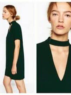 Sanctuary Short Sleeved Choker Shift Dress, Dark Green, Size Medium